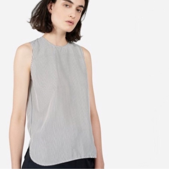 Everlane Black and White Striped Silk Tank Blouse - Picture 1 of 4